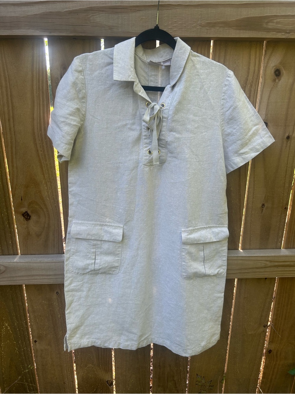 Chico's Linen Button-Up Shirt Dress in Light Taupe size 2 ( Chicos sizing)